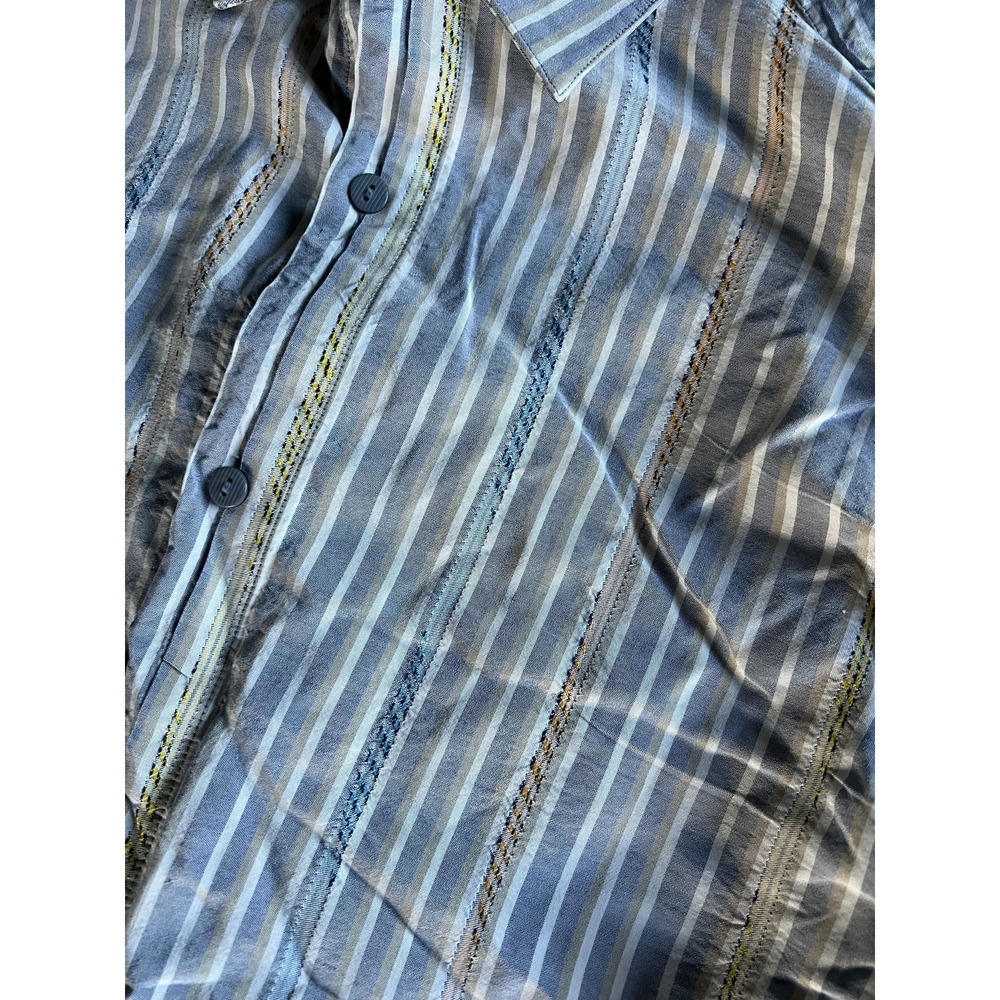 Jhane Barnes Shirt Mens Medium Gray Blue Striped Long Sleeve Silk Button‎ Up - Picture 6 of 16